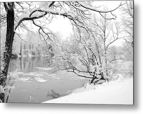 Snow Metal Print featuring the photograph Winter Wonderland in Black and White by Tracy Winter