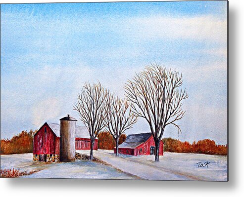 Watercolor Metal Print featuring the painting Wisconsin Winter by Thomas Kuchenbecker