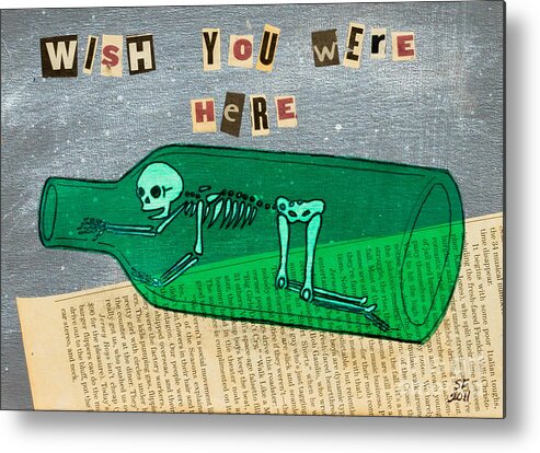 Grey Metal Print featuring the painting Wish you were here by Stefanie Forck