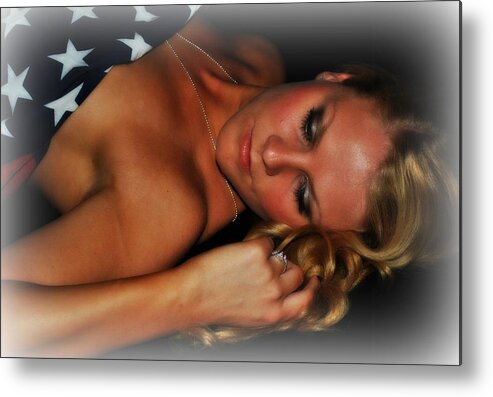 Flag Metal Print featuring the photograph Woman Salute by Amanda Eberly