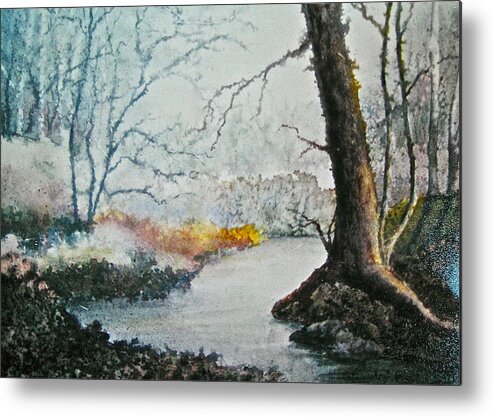 Watercolor Metal Print featuring the painting Wooded Stream by Carolyn Rosenberger