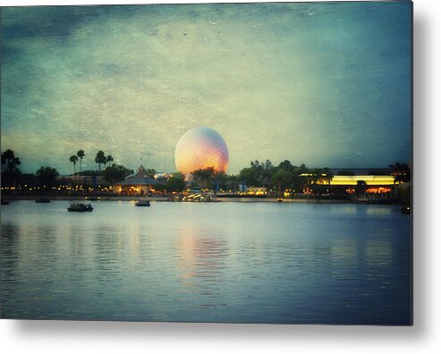 Castle Metal Print featuring the photograph World Showcase Lagoon Disney World During Sundown Textured Sky by Thomas Woolworth