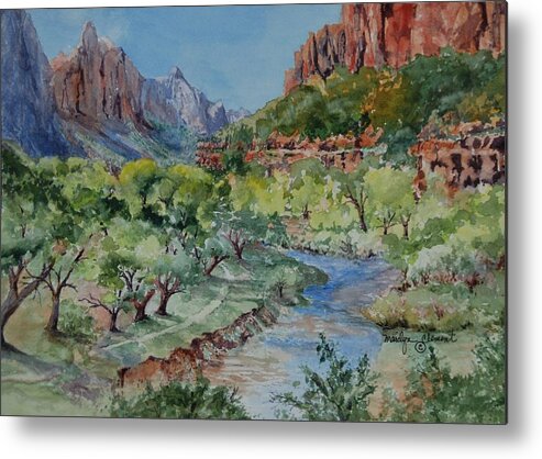 Landscape Metal Print featuring the painting Zion National Park by Marilyn Clement