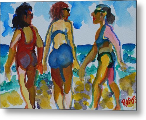 Women Metal Print featuring the painting Beach Trio #1 by Rufus Norman