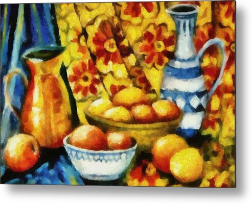 Orange Metal Print featuring the painting Still Life with Oranges #1 by Michelle Calkins