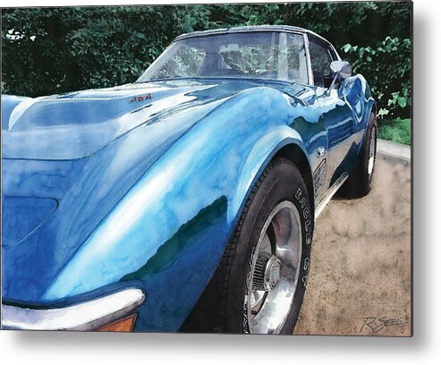 Corvette Metal Print featuring the painting 1972 Blue Corvette Stingray by Rod Seel