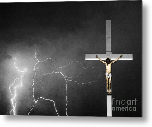 Good Friday Metal Print featuring the photograph Good Friday - Crucifixion of Jesus BW by James BO Insogna