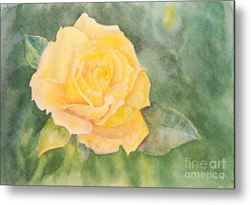 Artwork Metal Print featuring the painting A Yellow Rose by Jean A Chang