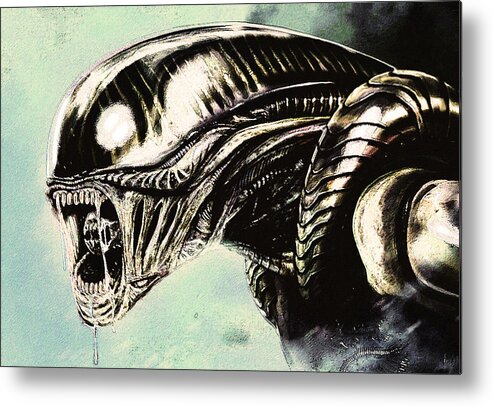 Drawings Metal Print featuring the drawing Alien by Jeff DOttavio