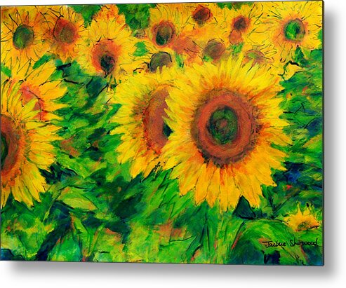 Flowers Metal Print featuring the painting Arles Sunflowers by Jackie Sherwood