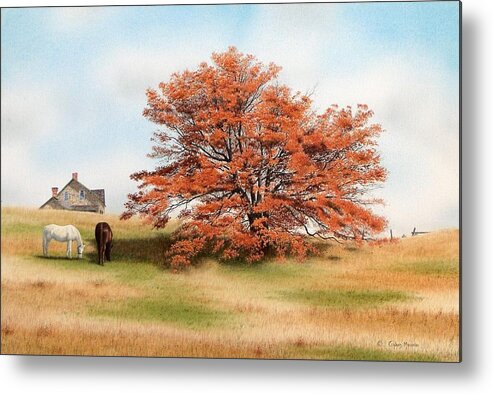 Landscape Metal Print featuring the painting Autumn Leaves by Conrad Mieschke