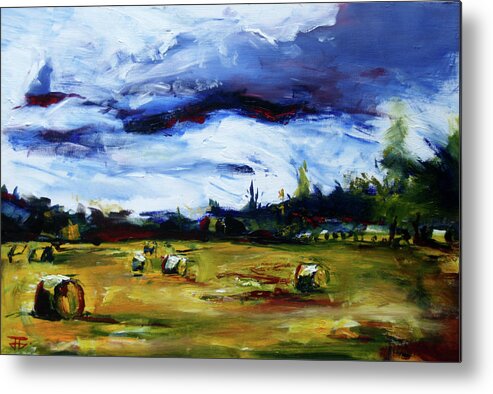 Landscapes Metal Print featuring the painting Bike Ride Hay by John Gholson