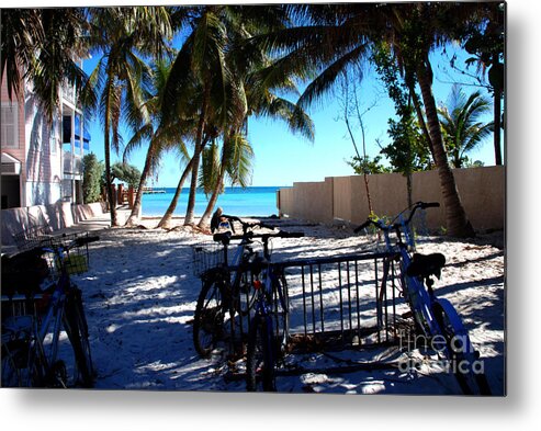 Bike Metal Print featuring the photograph Bikes at Dogs Beach in Key West by Susanne Van Hulst