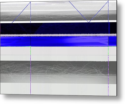 Abstract Metal Print featuring the painting Blue and White Stripes by Naxart Studio