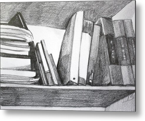 Graphite Metal Print featuring the painting Books on a Shelf by Jan Swaren