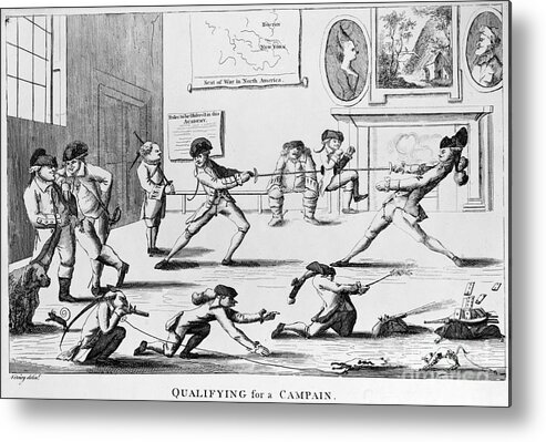 1770s Metal Print featuring the photograph BRITISH OFFICERS: CARTOON. English cartoon satire, 1777, on the want of training of British officers to prepare them for the American war by Granger
