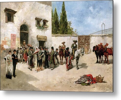 Bullfighters Preparing For The Fight Metal Print featuring the painting Bullfighters preparing for the Fight by Vicente de Parades