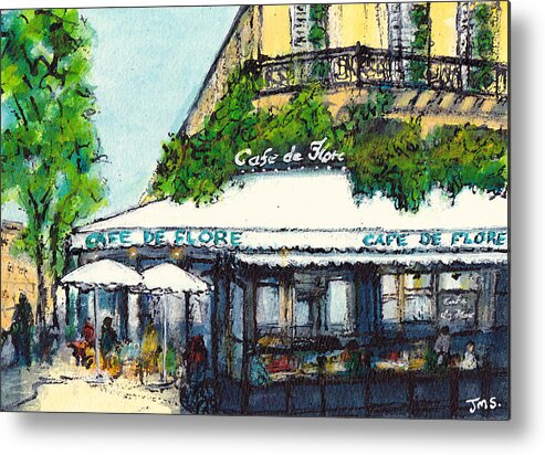 France Metal Print featuring the painting Cafe de Flore Paris by Jackie Sherwood