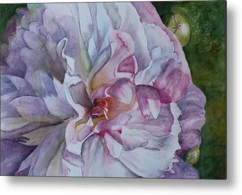 Close Up Floral Metal Print featuring the painting Close Focus Peony by Patsy Sharpe