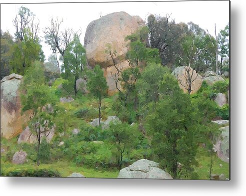 Eucalypt Metal Print featuring the digital art Countryside boulders by Fran Woods