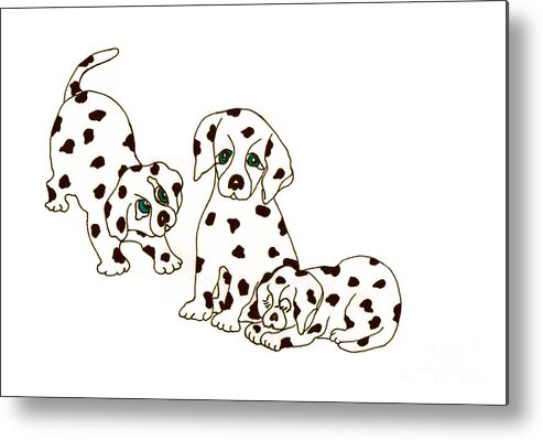 Dalmatians Metal Print featuring the drawing Dalmatian Puppies by Rachel Lowry