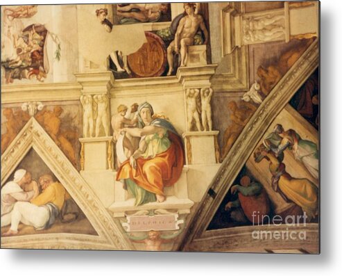 Michelangelo's Frescoed Sistine Chapel Ceiling Metal Print featuring the photograph Delphica by Dean Robinson
