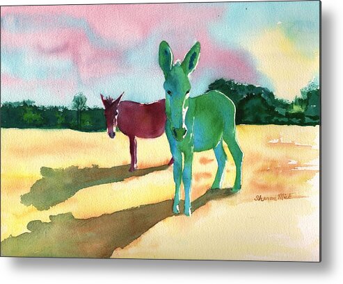 Donkeys With An Attitude Realistic Abstract Metal Print featuring the painting Donkeys With An Attitude by Sharon Mick