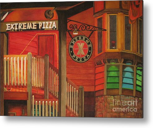 Night Scene Metal Print featuring the painting Extreme Pizza by Vikki Wicks
