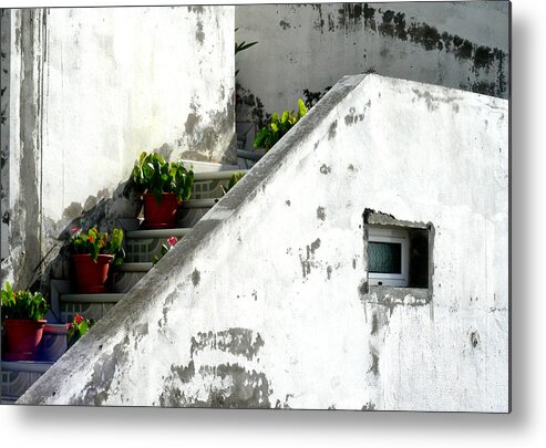 Digital Photography Metal Print featuring the photograph Flower Stairway by Jean Wolfrum