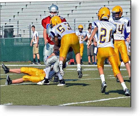 Action Metal Print featuring the photograph Flying Tackle by Susan Leggett