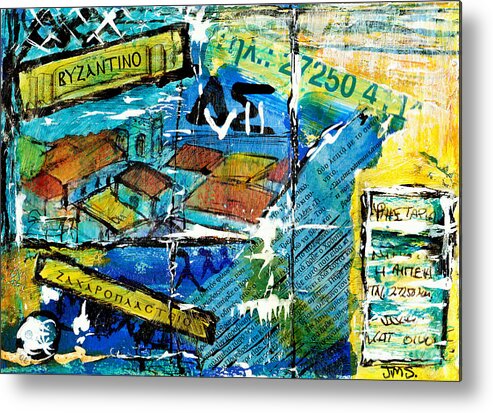 Greece Metal Print featuring the painting Greek Collage - Signs and Lettering 1 by Jackie Sherwood