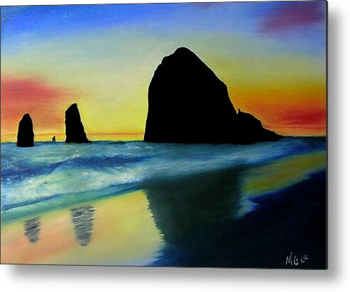 Oregon Coast Metal Print featuring the painting Haystack Shadows by Mary Gaines
