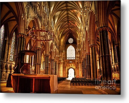 Yhun Suarez Metal Print featuring the photograph Lincoln Cathedral Altar And Nave by Yhun Suarez