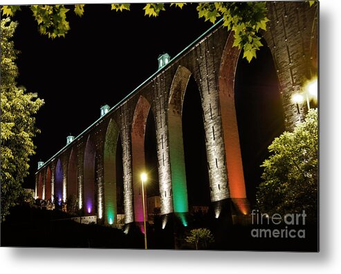 Portugal Metal Print featuring the photograph Lisbon historic aqueduct by night by Carlos Alkmin