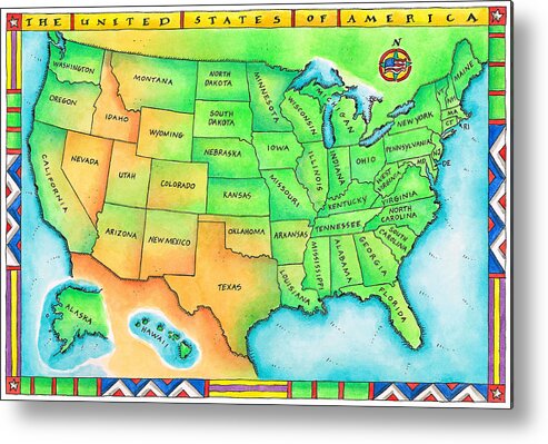 Horizontal Metal Print featuring the digital art Map Of The Usa by Jennifer Thermes