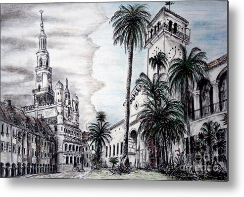 Architectural Drawings Metal Print featuring the painting Matching up by Danuta Bennett