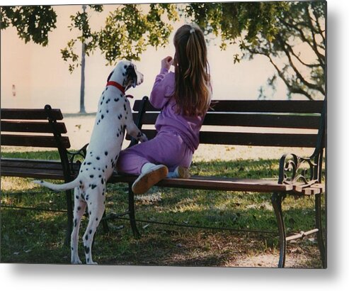 Little Girl With Dog Metal Print featuring the photograph Me And A Dog Named Spot by Tanya Tanski