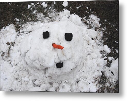 Snowman Metal Print featuring the photograph Melting Snowman by Grace Grogan