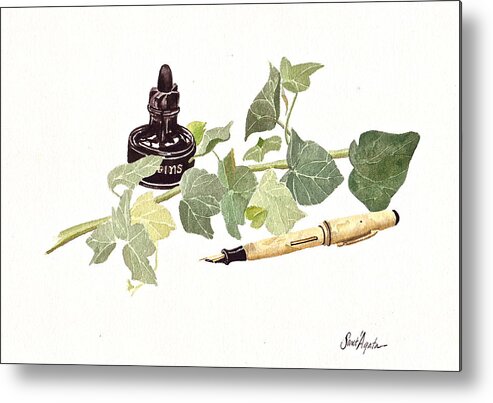 Ink Metal Print featuring the painting Pen Ink and Ivy by Frank SantAgata