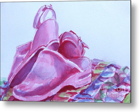 Shoes Metal Print featuring the painting Pink Shoes by Jan Bennicoff
