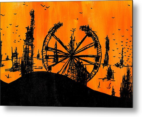 Post Metal Print featuring the painting Post Apocalyptic Carnival Skyline by Jera Sky