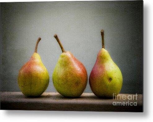 Fruit Metal Print featuring the photograph Three Pears  by Alana Ranney