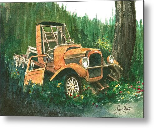 Vintage Metal Print featuring the painting Run Down Pick Up by Frank SantAgata