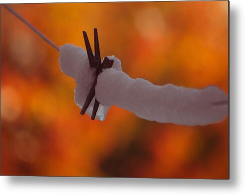 Clothes Pin Metal Print featuring the photograph Snowy Halloween by Trish Tritz