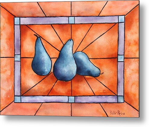Watercolor Metal Print featuring the painting Stained Glass Pears by Bobbi Price