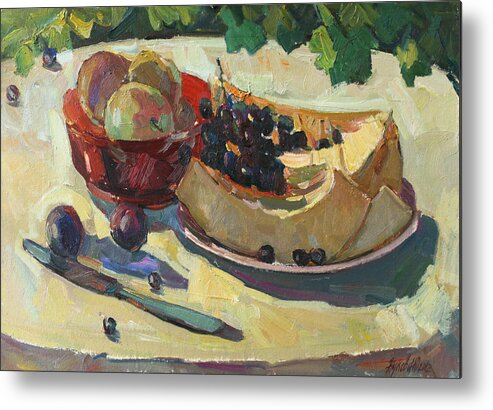 Melon Metal Print featuring the painting Still life with melon by Juliya Zhukova