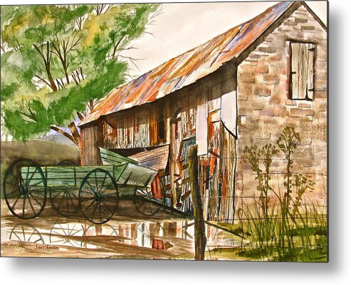 Barn Metal Print featuring the painting Summer Shower by Frank SantAgata