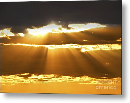 Sunset Metal Print featuring the photograph Sun rays at sunset sky by Elena Elisseeva