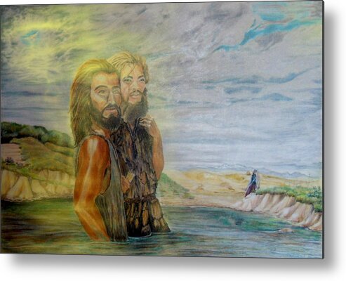 Jordan River Metal Print featuring the painting The Baptism of Yeshua Messiah by Anastasia Savage Ealy