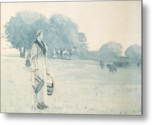 The Milkmaid Metal Print featuring the painting The Milkmaid by Winslow Homer